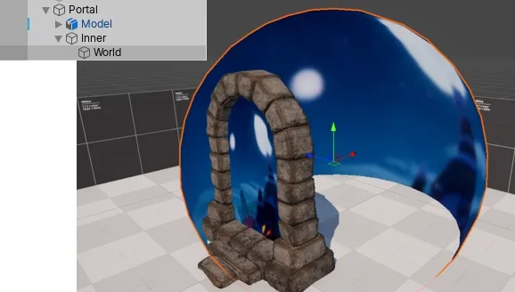 Image showing the sphere parented to portal inner